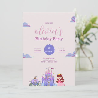 Invitation Pink & Purple Princess Birthday Party for girls