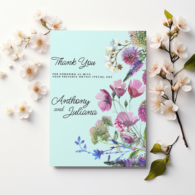 Invitation  Pink Purple Teal Wildflower Summer Thank You  (Pink Purple Teal Wildflower Summer Thank You)