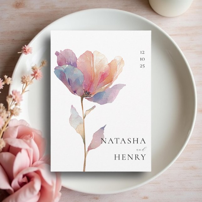 Invitation Pink Purple Tulip Flower Watercolor Wedding  (Créateur téléchargé)