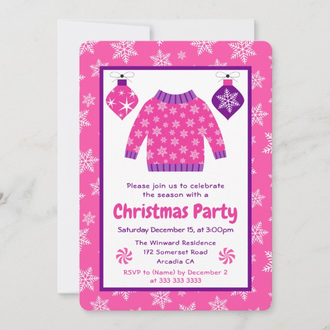 Invitation Pink & Purple Ugly Sweater Christmas Party (Devant)