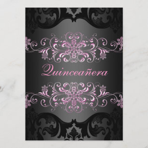 Invitation Pink Quinceañera Neige Flake Damask Anniversaire I