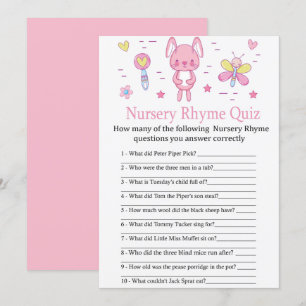 Invitation Pink Rabbit Nursery Rhyme Quiz jeu de baby shower