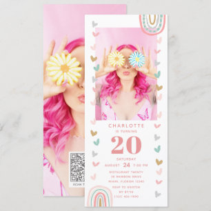 Invitation Pink Rainbow 20th Modern Photo Anniversaire