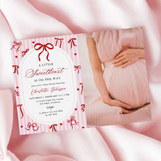 Invitation Pink Red Coquette Bow Valentine Baby Shower Photo