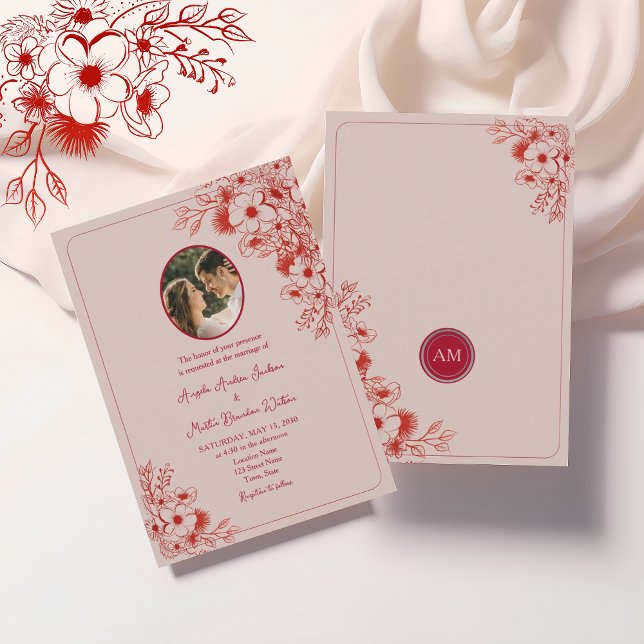 Invitation Pink Red Floral Photo Wedding (Créateur téléchargé)