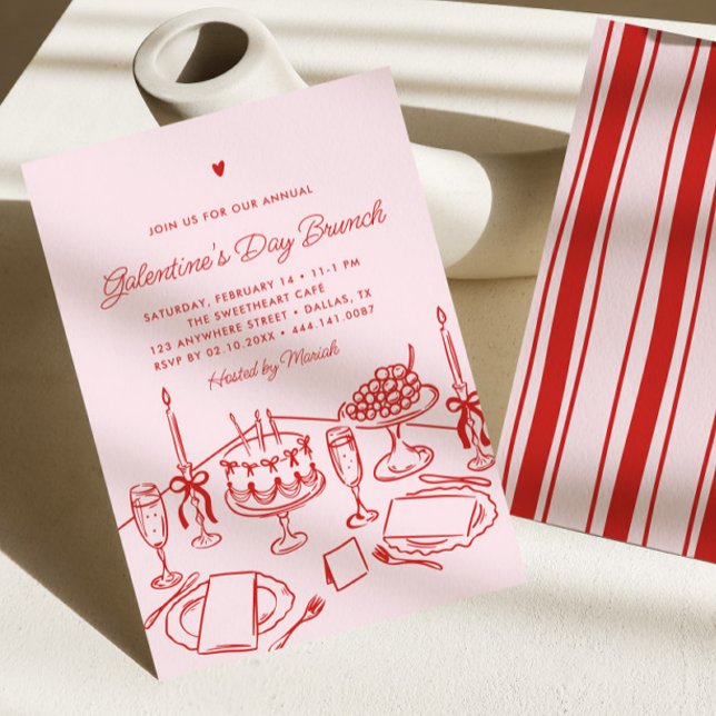 Invitation Pink & Red Heart Galentine's Day Brunch (Créateur téléchargé)