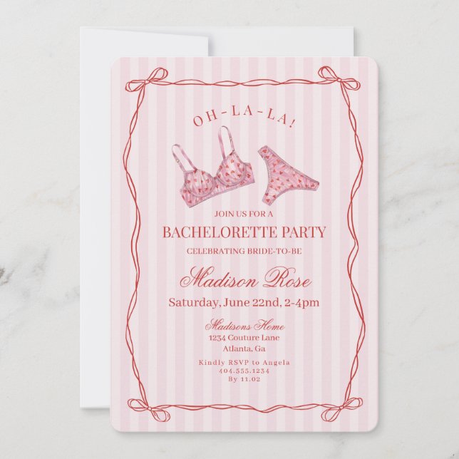 Invitation Pink & Red Heart Lingerie Bachelorette Party (Devant)