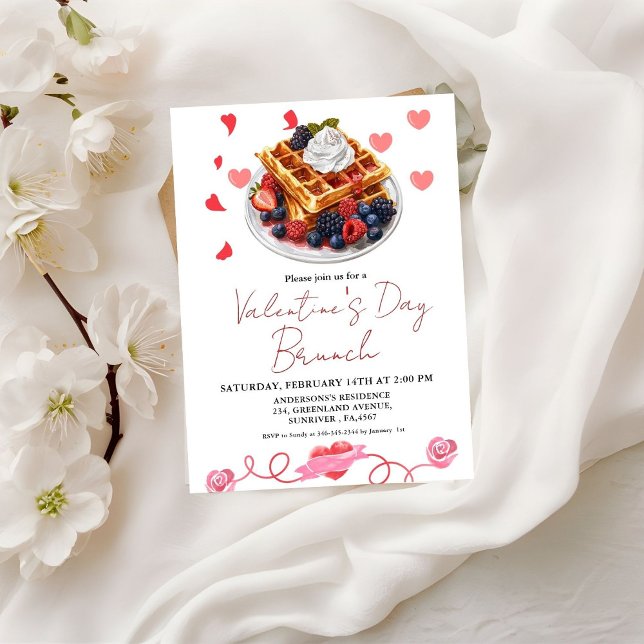 Invitation Pink & Red Heart Saint Valentin Fête du Brunch (Créateur téléchargé)