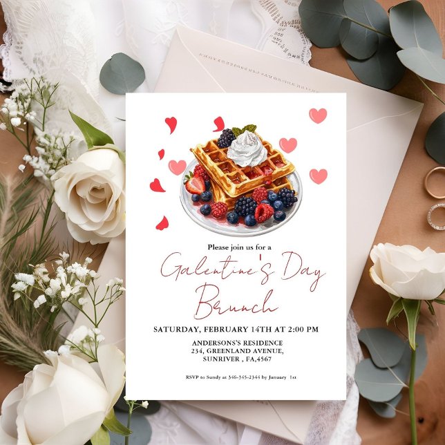 Invitation Pink & Red Heart Saint Valentin Fête du Brunch (Créateur téléchargé)