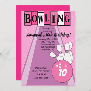 Invitation Pink Retro Bowling N'Importe Quel Âge Anniversaire
