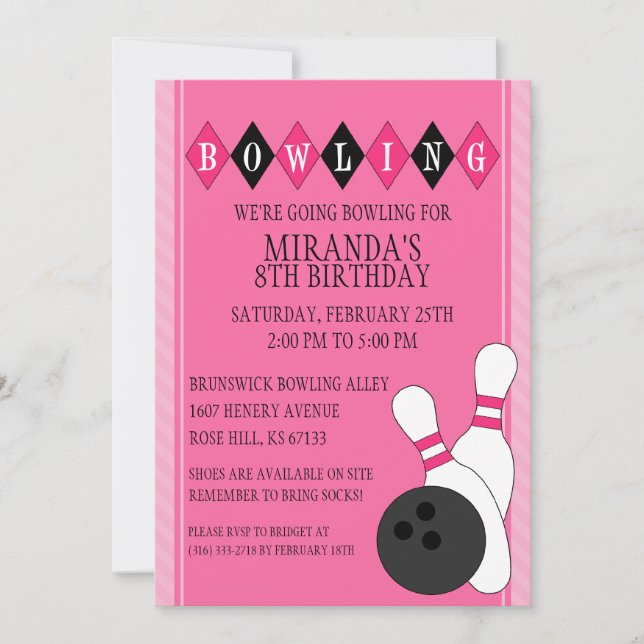 Invitation Pink Retro Custom Bowl Anniversaire (Devant)