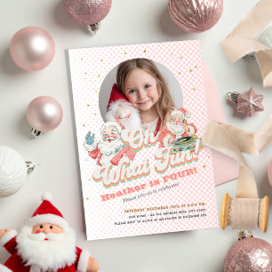 Invitation Pink Retro Santa Claus - Oh What Fun, Photo