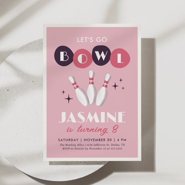 Invitation Pink Retro Vintage Bowling Anniversaire (Créateur téléchargé)