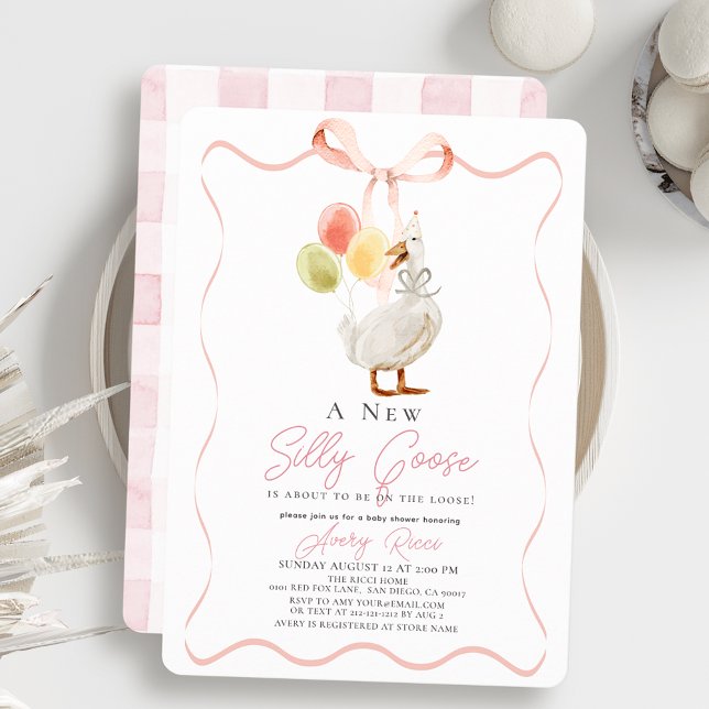 Invitation Pink Ribbon Bow Girl Silly Goose Baby shower (Créateur téléchargé)