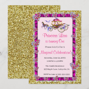 Invitation Pink Ribbon Gold Parties scintillant Royal Princes