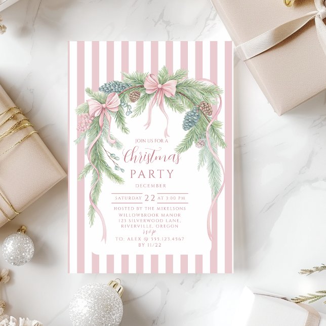 Invitation Pink Ribbon Pine Christmas (Créateur téléchargé)