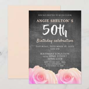 Invitation Pink Rose Chalkboard Floral 50e fête d'anniversair