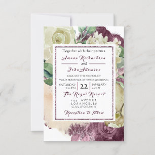 Invitation Pink Rose Creamy Marsala  Floral Roses Wedding VIP