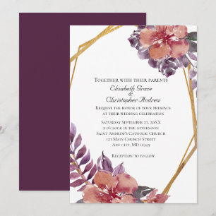 Invitation Pink Rose Flora Aquarelle or Mariage