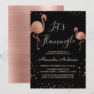Invitation Pink Rose Gold Foil Flamingle - Flamant rose