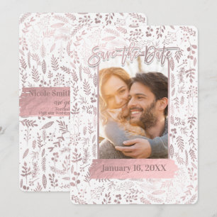 Invitation Pink Rose Gold Foil Moderne Enregistrer la date Ph