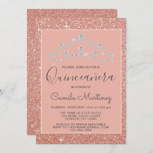 Invitation Pink - Rose Gold Parties scintillant et Sparkle Qu