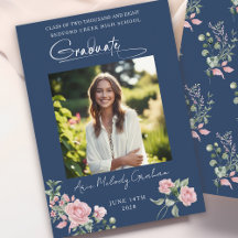 Pink Roses Script Photo Graduation Announcement