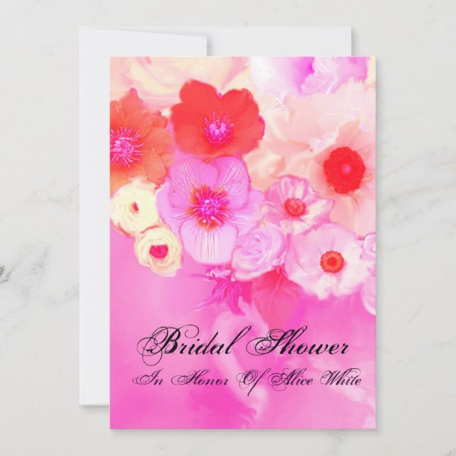 INVITATION PINK ROUGE ROSES ET ANÉMONES FLEURS BABY-SHOWER DE (Devant)