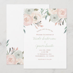 Invitation Pink Sage Mint Vert Mariage Floral moderne