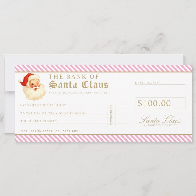 Invitation Pink Santa Cheque Gift Voucher Card (Devant)