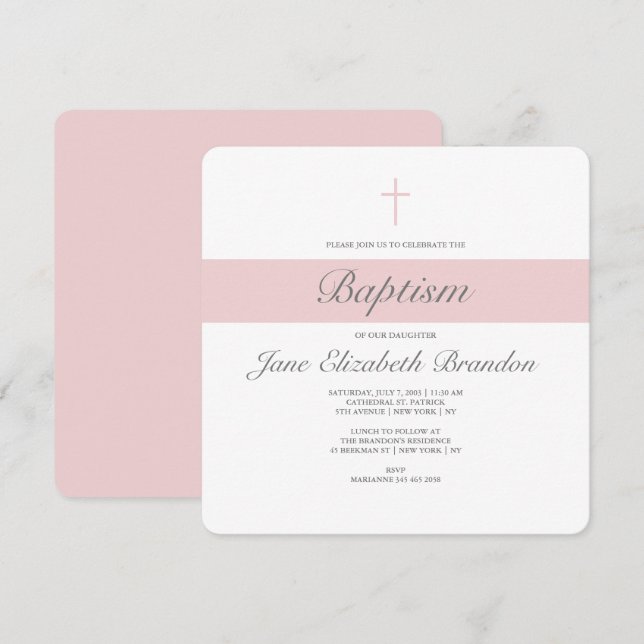 Invitation Pink Sash Baptism (Devant / Derrière)