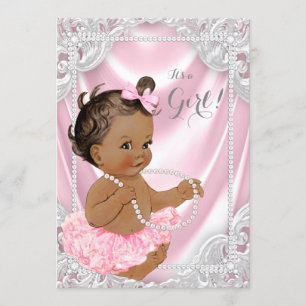 Invitation Pink Satin Pearl Ethnic Girl Baby shower