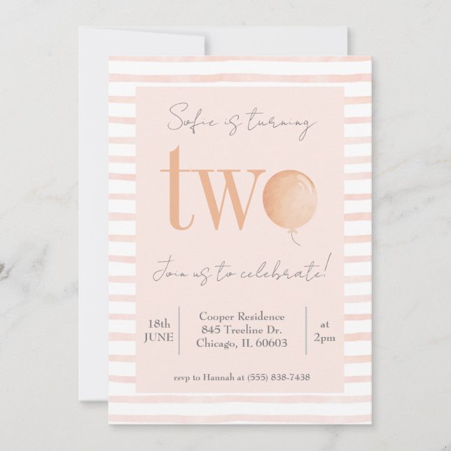 Invitation Pink Second Birthday (Devant)