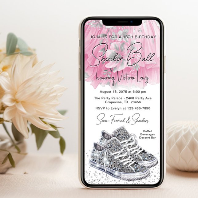 Invitation Pink Silver Diamond Basket Ball Anniversaire Télép (You can change all of the text, fonts, wording as needed for your event.)