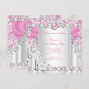 Invitation Pink Silver High Heels Pearthday Party 2