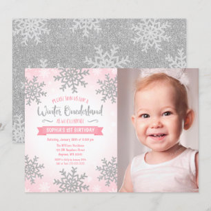 Invitation Pink Silver Winter ONE derland 1er anniversaire Ph