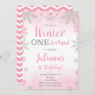 Invitation Pink Silver Winter Wonderland