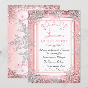 Invitation Pink Silver Winter Wonderland Quinceanera Party