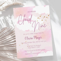 Pink Ski Cloud Neuf Girl Watercolor Baby shower