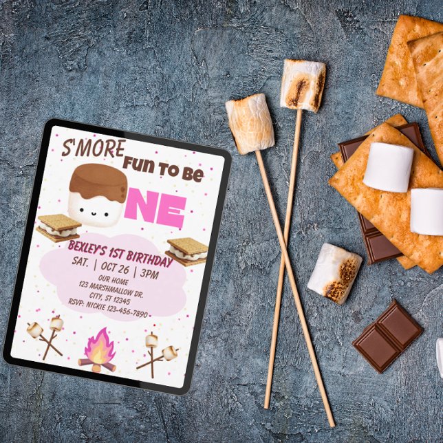 Invitation Pink, S'more Fun to be One, 1st Birthday (Créateur téléchargé)