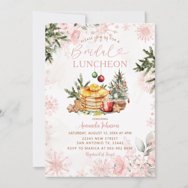 Invitation Pink Snowflake Bridal Luncheon Pancake & Cocoa  (Devant)