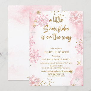 Invitation Pink Snowflake est sur le chemin Baby shower d'hiv