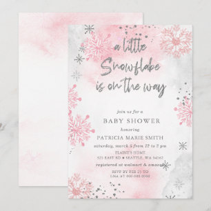 Invitation Pink Snowflake est sur le chemin Baby shower d'hiv