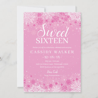 Invitation Pink Snowflake hiver Wonderland Sweet sixteen