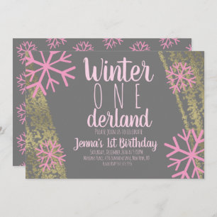 Invitation Pink Snowflake Script premier anniversaire