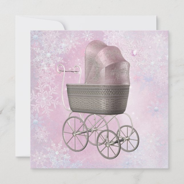 Invitation Pink Snowflake Winter Wonderland Baby shower (Devant)