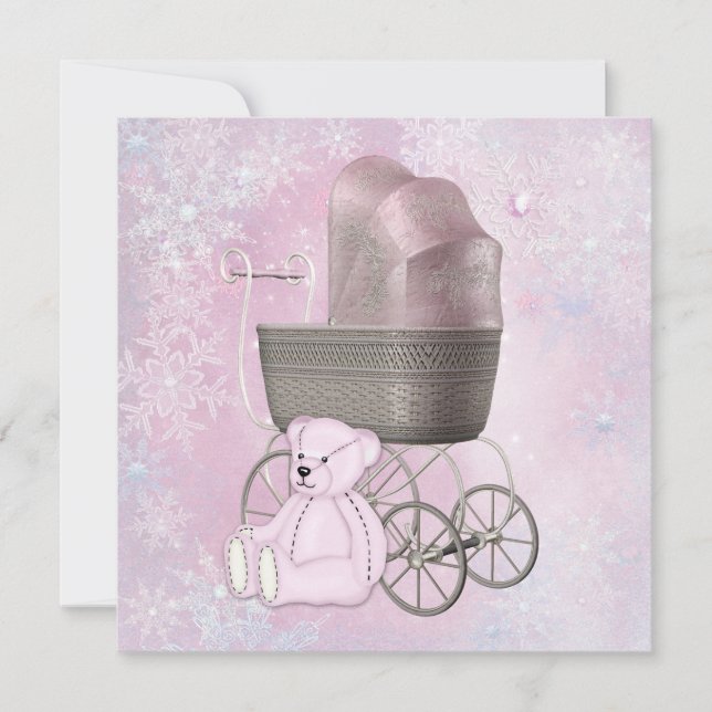 Invitation Pink Snowflake Winter Wonderland Baby shower (Devant)