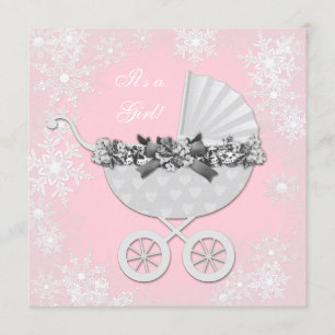 Invitation Pink Snowflake Winter Wonderland Baby shower