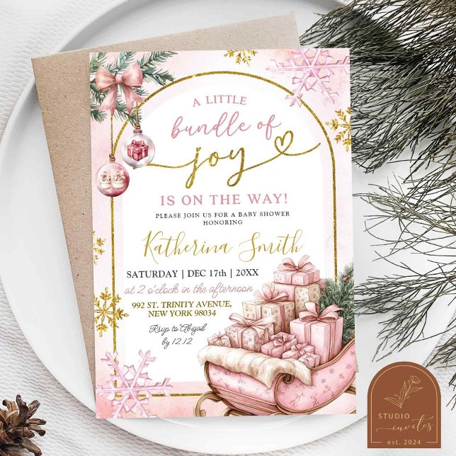 Invitation Pink Snowflakes Bundle of Joy Winter Baby shower (Créateur téléchargé)