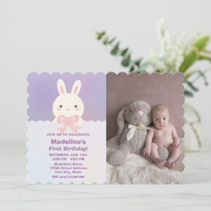 Invitation Pink some Bunny est la première photo d'anniversai
